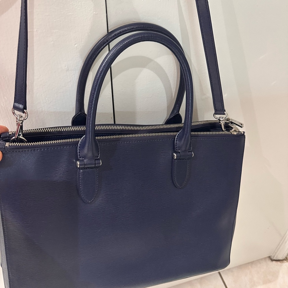 Ralph Lauren leather Newbury double zip satchel large blue